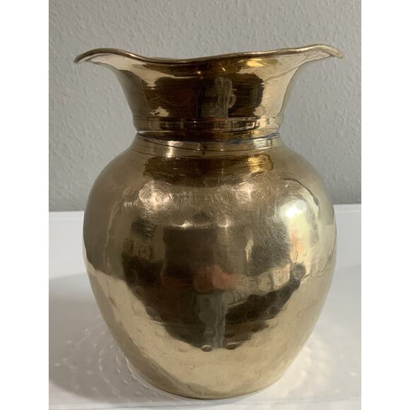 Vtg Solid Hammered Brass Bowl Planter Vase Wavy Edge 5 7/8” H 5” W Made India - Picture 5 of 7